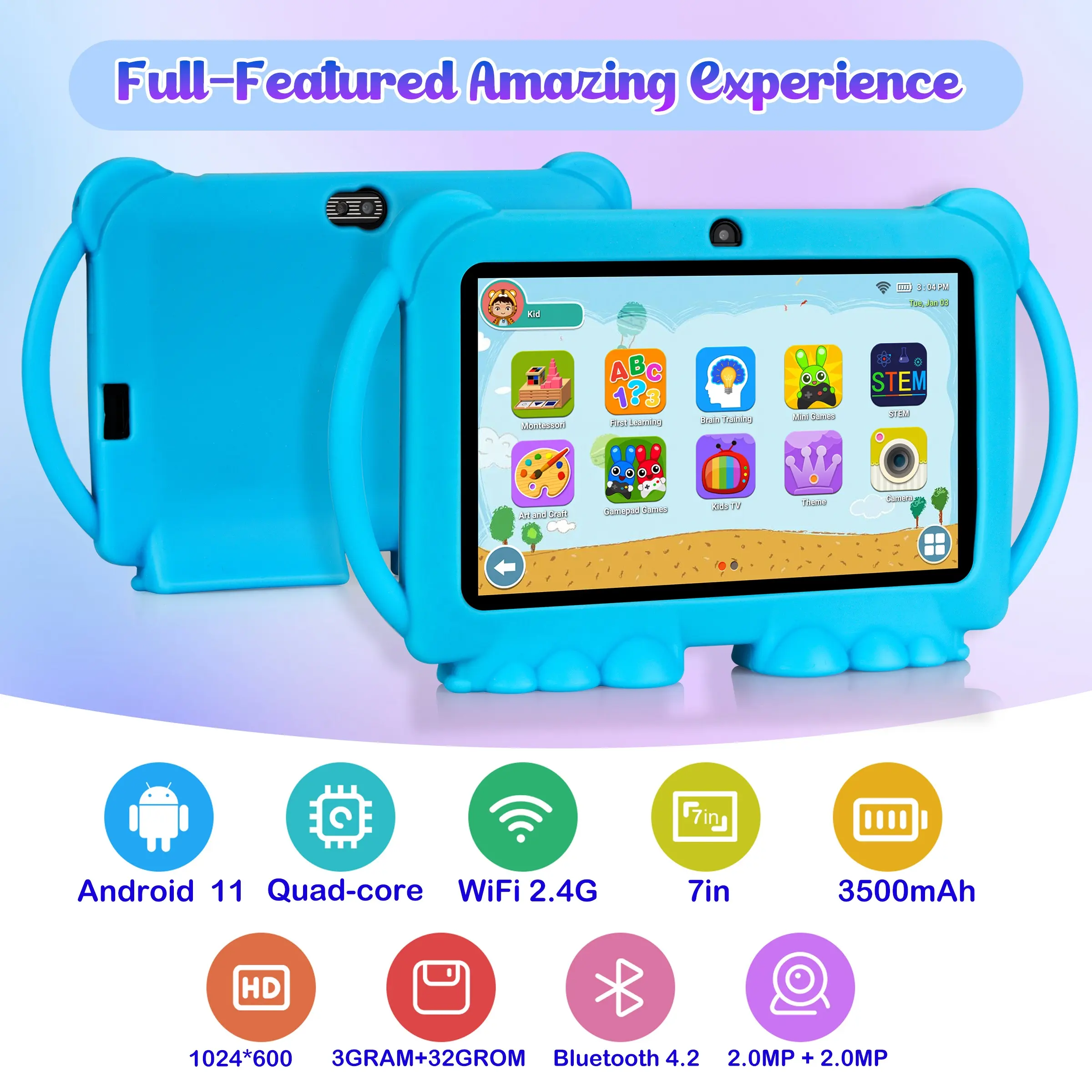 Kids Android Tablet 7-Inch Education Children Learning WiFi Gaming Tablet 3GB+32GB