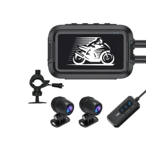 Motorcycle Dash Cam with Dual 1080P Waterproof Cameras and 150° Wide-Angle Lens