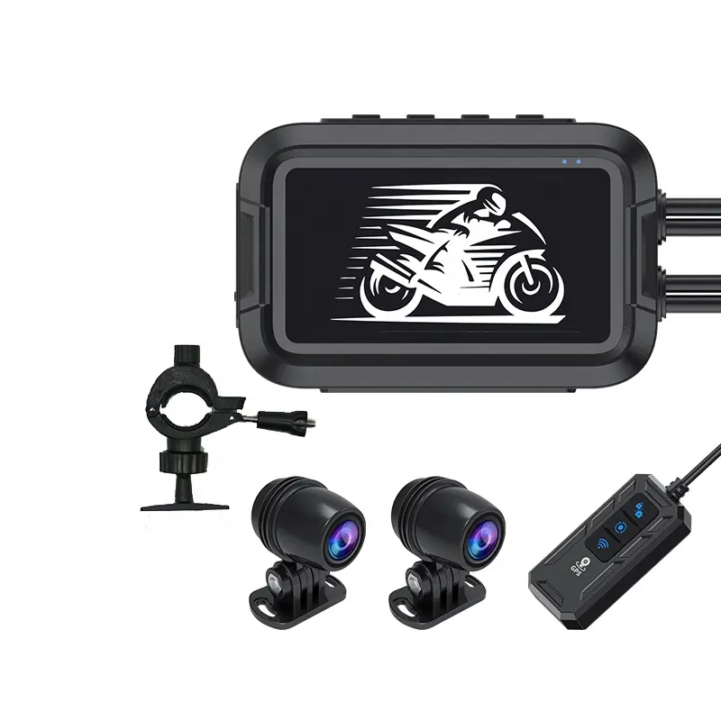 Motorcycle Dash Cam with Dual 1080P Waterproof Cameras and 150° Wide-Angle Lens