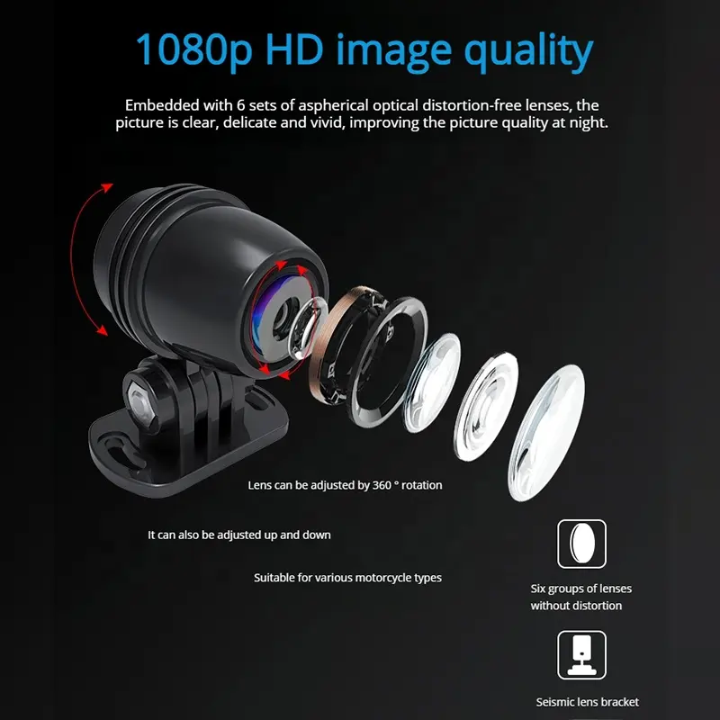 Motorcycle Dash Cam with Dual 1080P Waterproof Cameras and 150° Wide-Angle Lens - Image 3